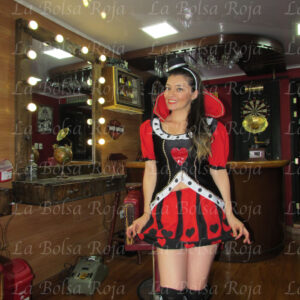 Arlequín negro rojo corazón vestido cuello alto