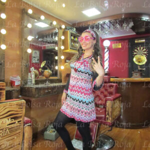 Vestido hippy franjas azul fucsia